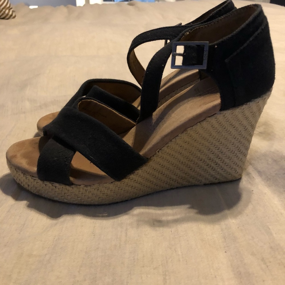 Toms wedge sandals, black, 7.5